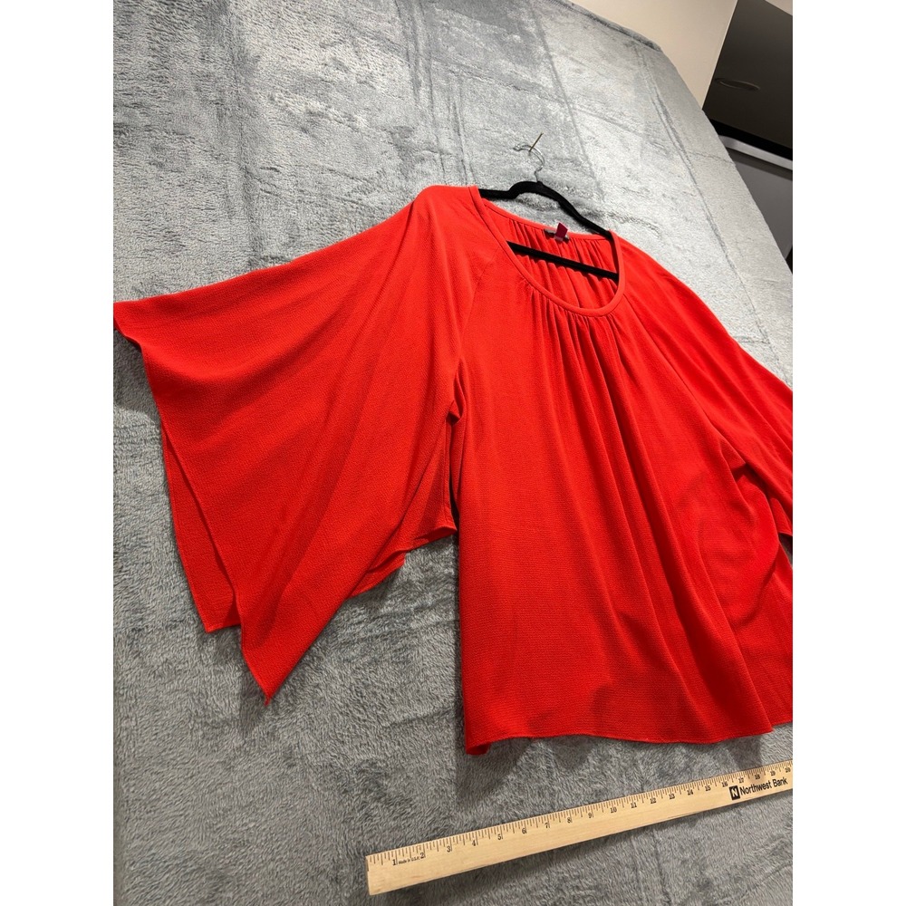 Vince Camuto XL Womens Red Bell Sleeve Blouse Boho Casual Textured Crepe Top - Picture 4 of 13